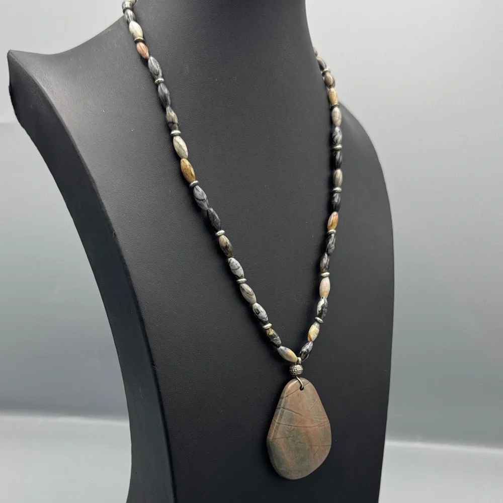 Stone and Sterling Pendant Necklace - Picture 2 of 3